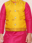 KID1 Jacquard Pattu Pavdai For Girls With Attached Jacket Kurta Set For Boys - Pink