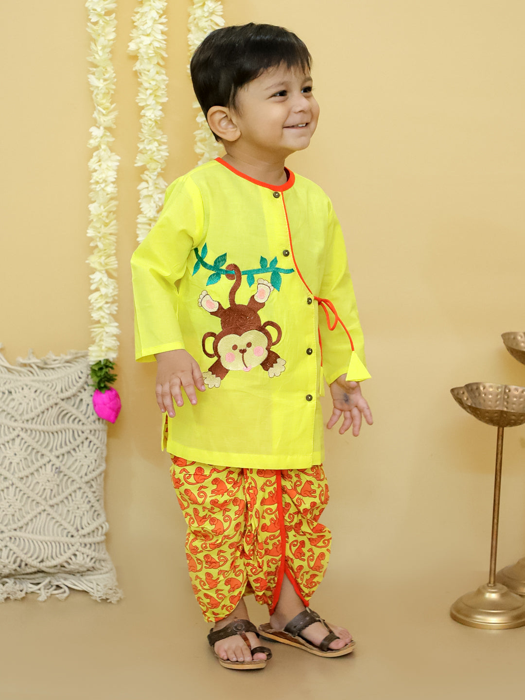 KID1 Badmash Bandar Kurta Dhoti Yellow