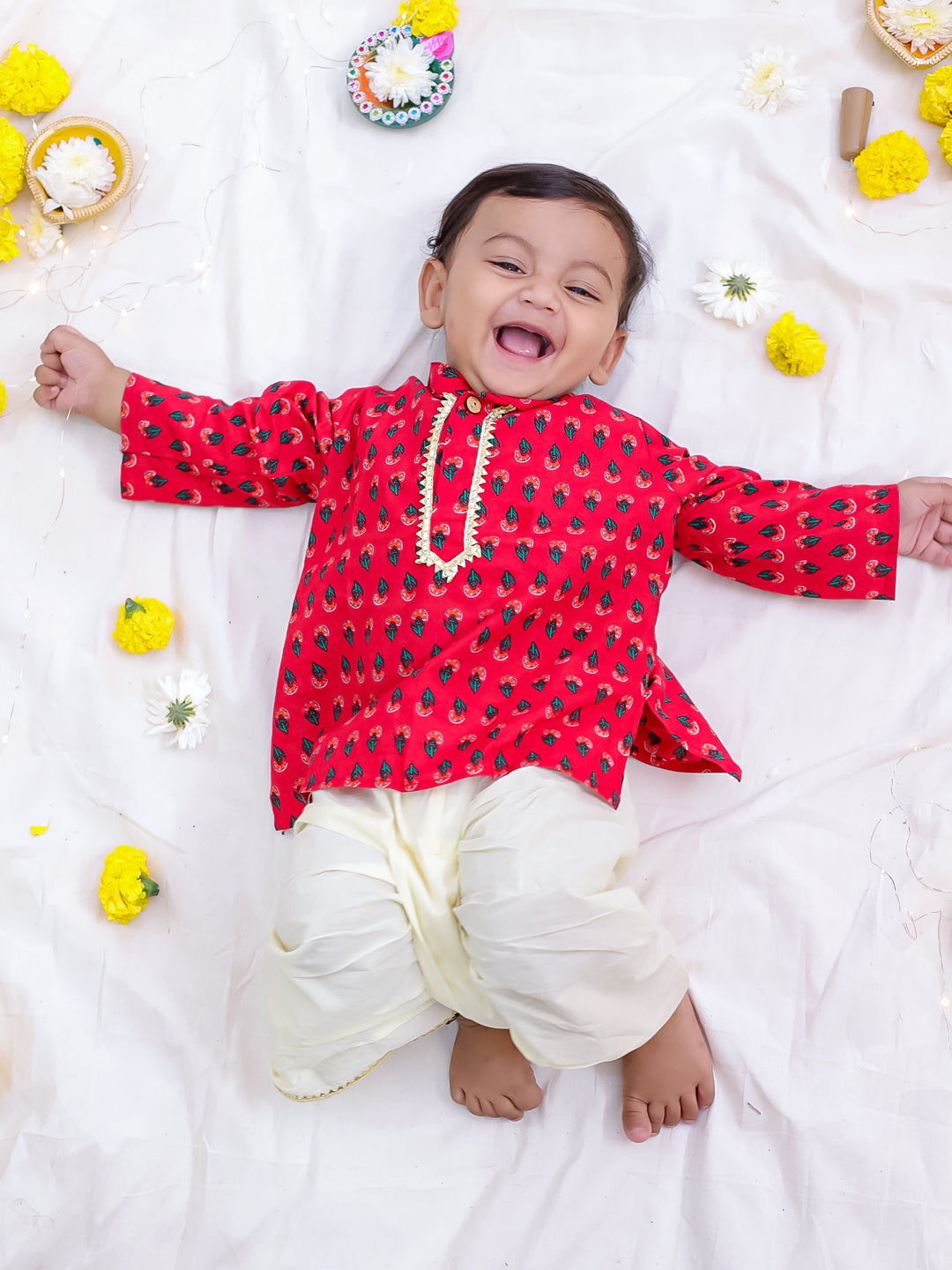 KID1 Infant Printed Kurta Dhoti Set Maroon