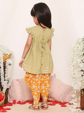 KID1 Ekam Girls Embroidered Peplum with Dhoti Green