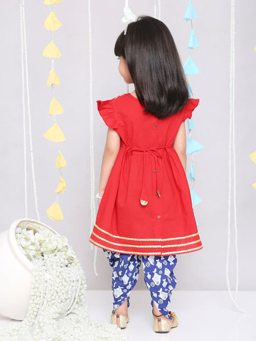 KID1 Ekam Girls Embroidered Peplum with Dhoti Red