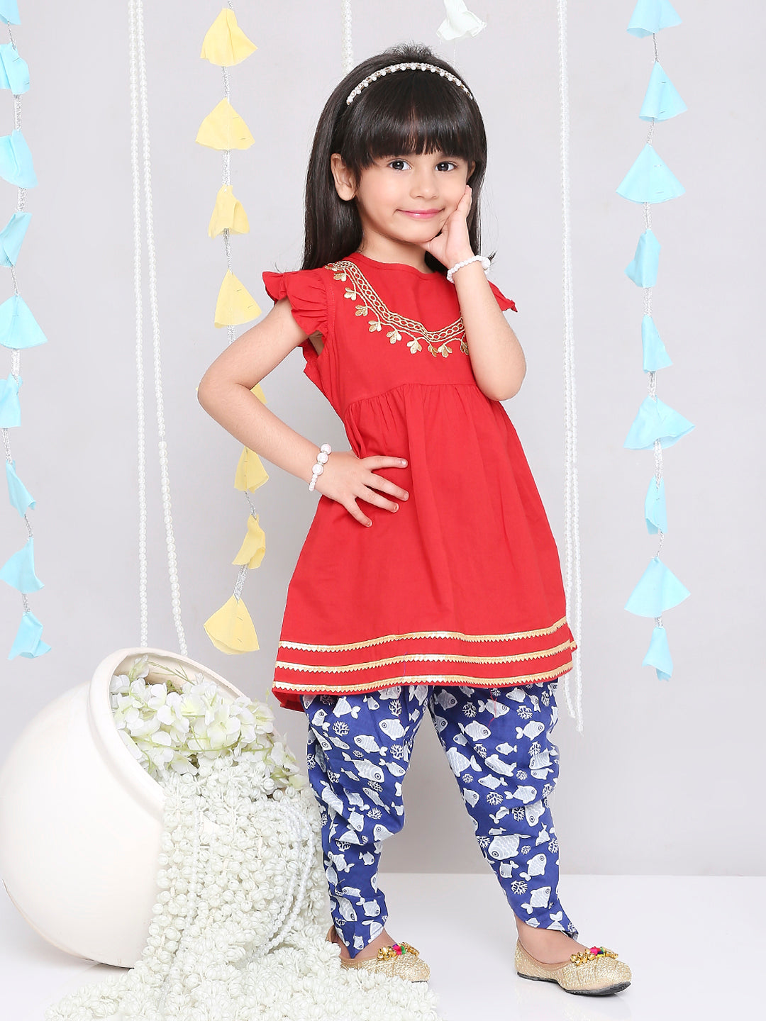 KID1 Ekam Girls Embroidered Peplum with Dhoti Red
