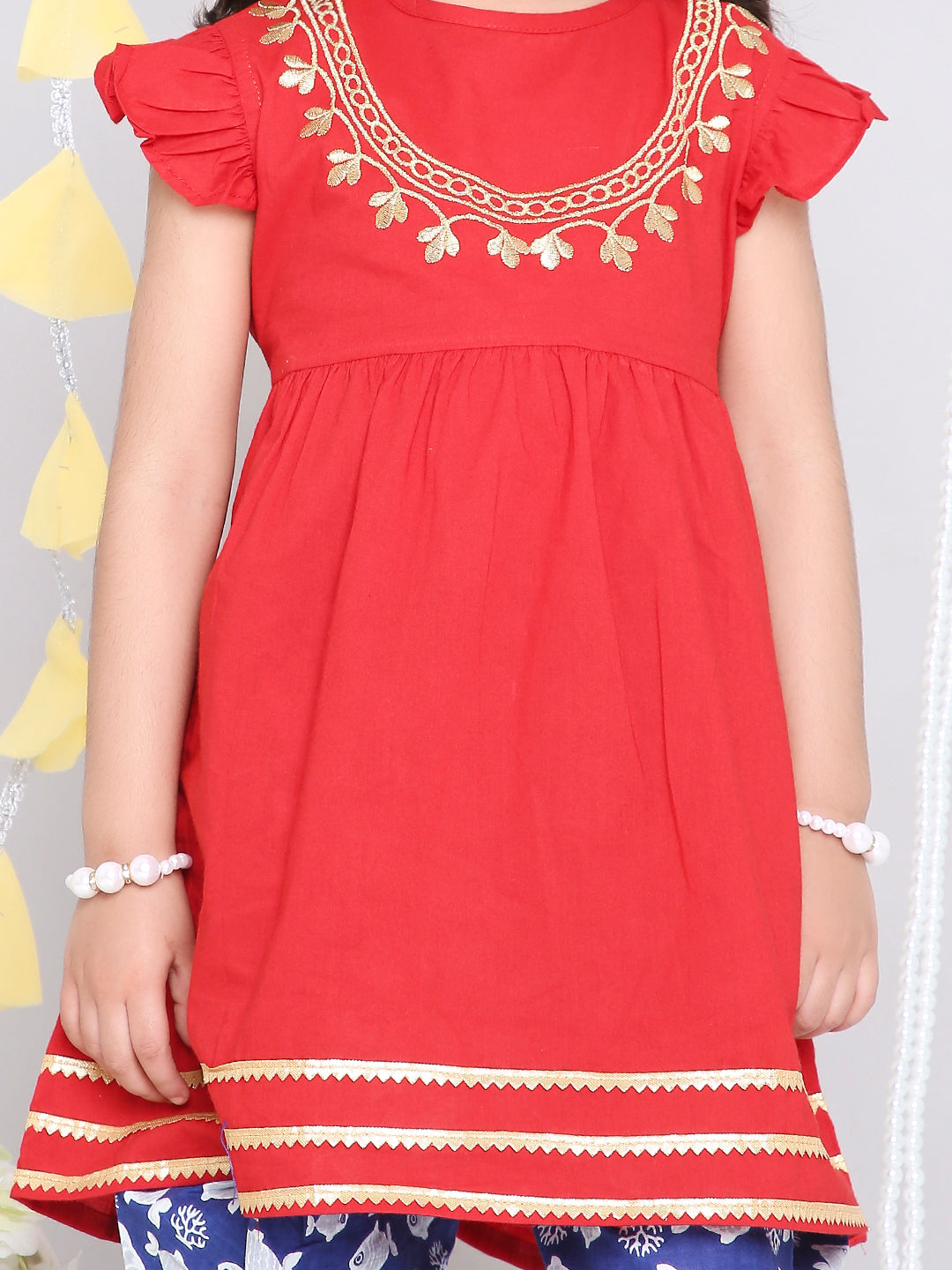 KID1 Ekam Girls Embroidered Peplum with Dhoti Red