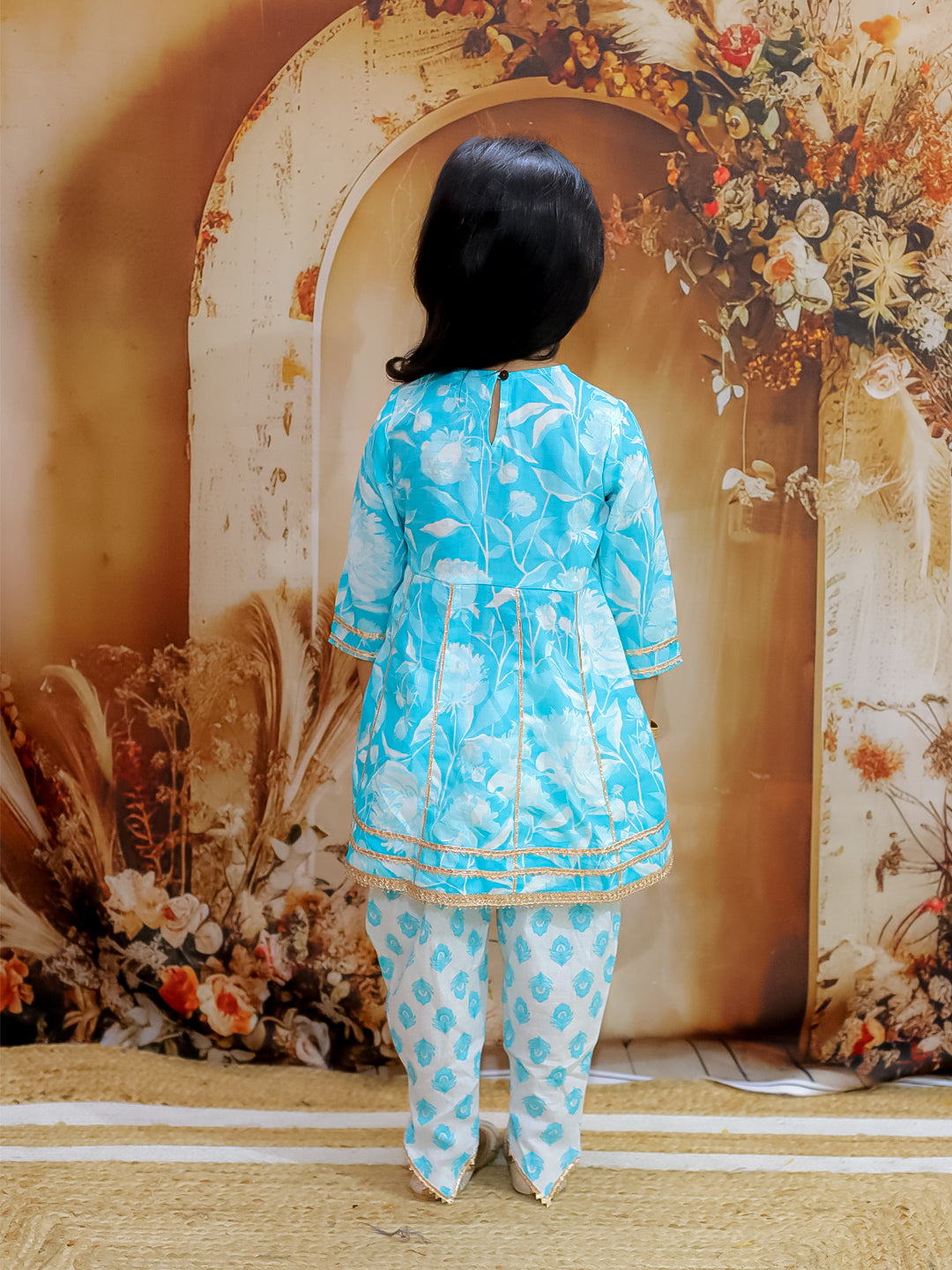 KID1 Floral Printed Kurti Dhoti Set Blue