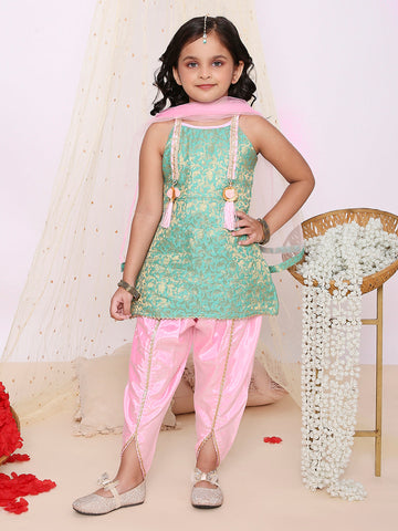 KID1 Festive Jacquard Kurti Dhoti Set Green