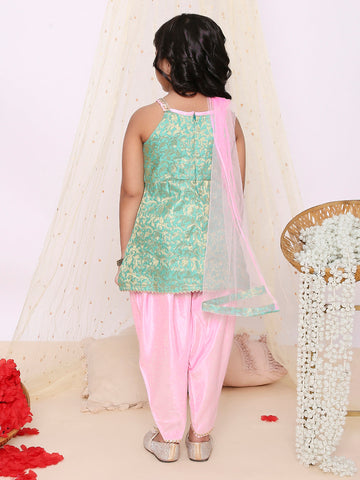 KID1 Festive Jacquard Kurti Dhoti Set Green