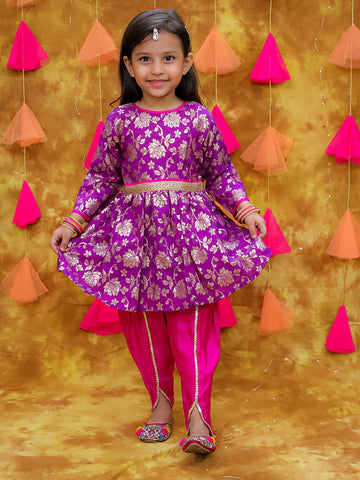 KID1 Sonpari Jaquard Peplum Dhoti Set Purple
