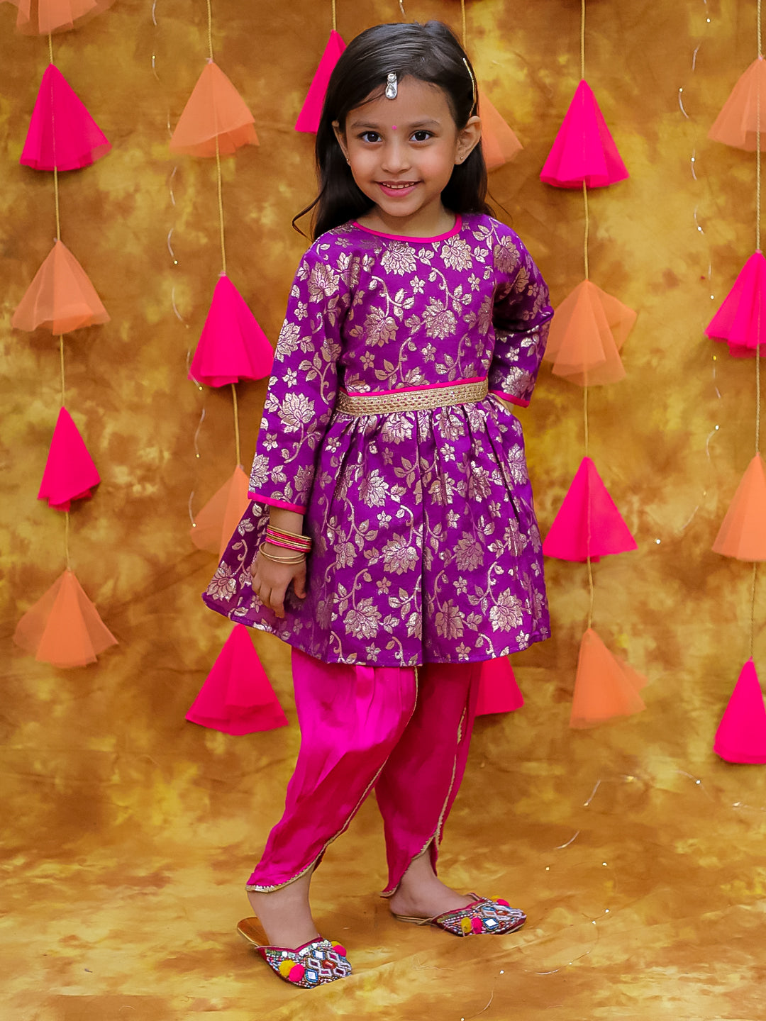 KID1 Sonpari Jaquard Peplum Dhoti Set Purple