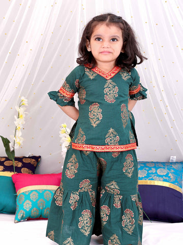KID1 Zohra Block Print Sharara Set Green