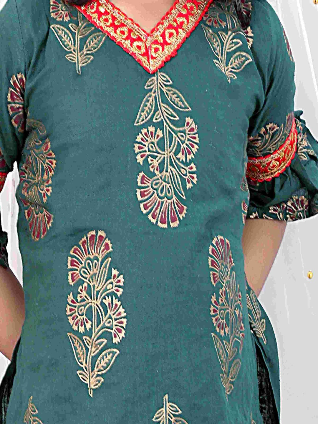 KID1 Zohra Block Print Sharara Set Green