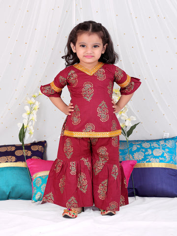 KID1 Zohra Block Print Sharara Set Maroon