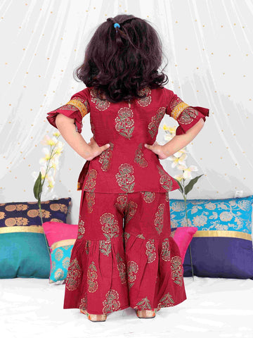 KID1 Zohra Block Print Sharara Set Maroon