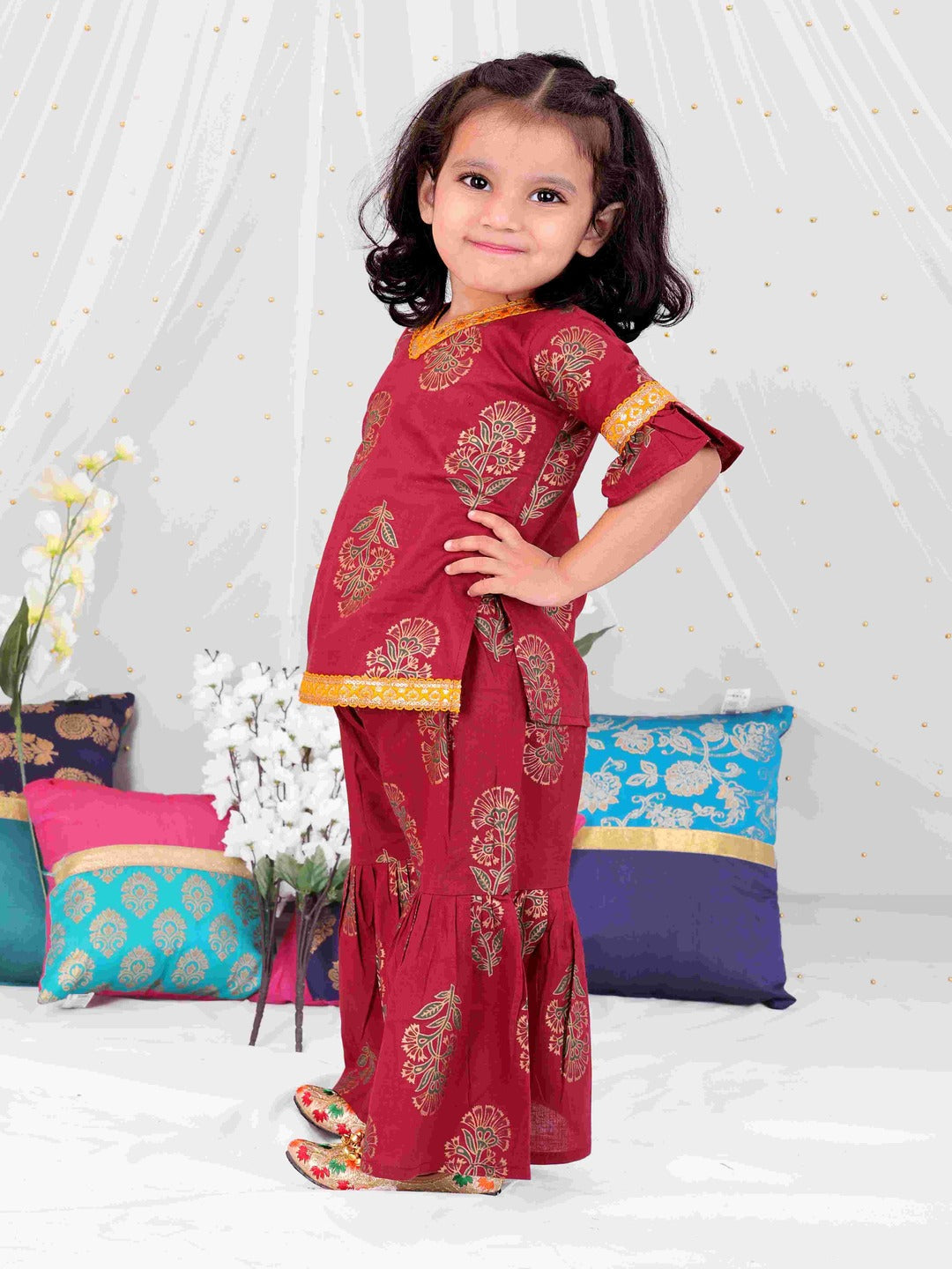 KID1 Zohra Block Print Sharara Set Maroon