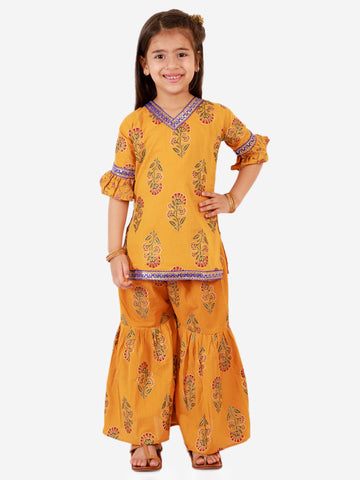 KID1 Zohra Block Print Sharara Set Yellow