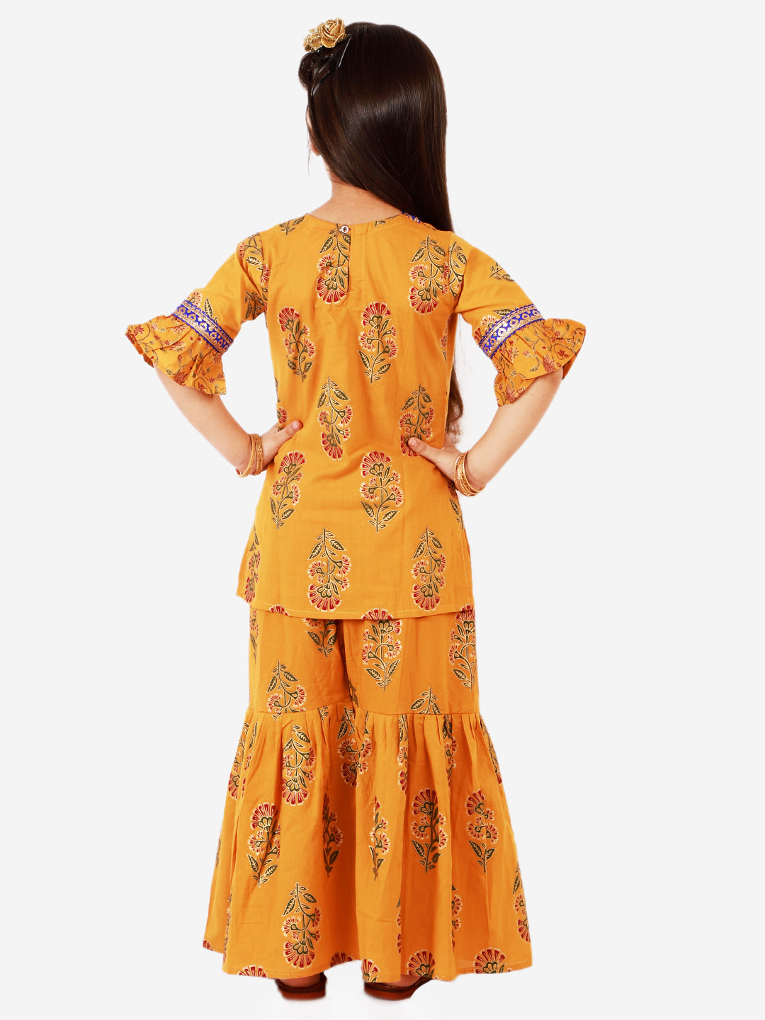 KID1 Zohra Block Print Sharara Set Yellow