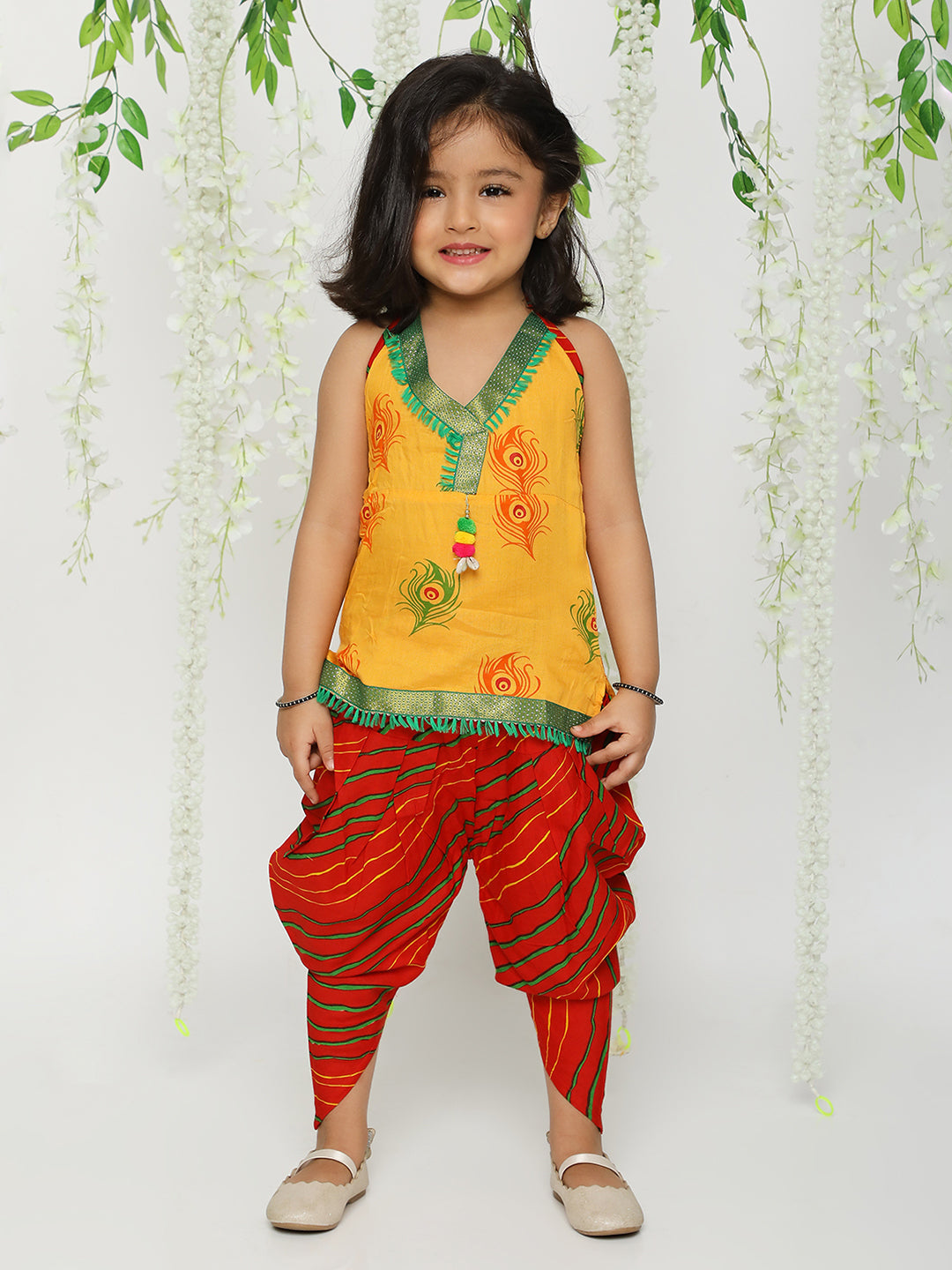 KID1 Mor Pankh Halter Neck Kurti Dhoti Yellow