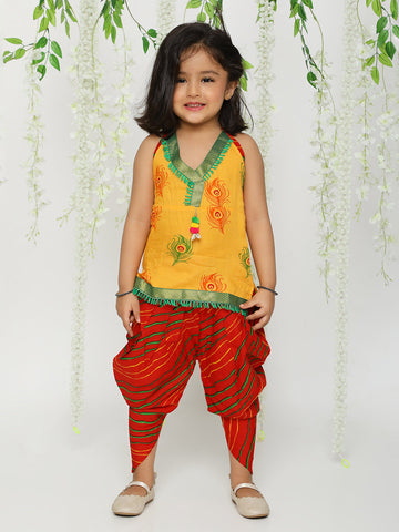 KID1 Mor Pankh Halter Neck Kurti Dhoti Yellow