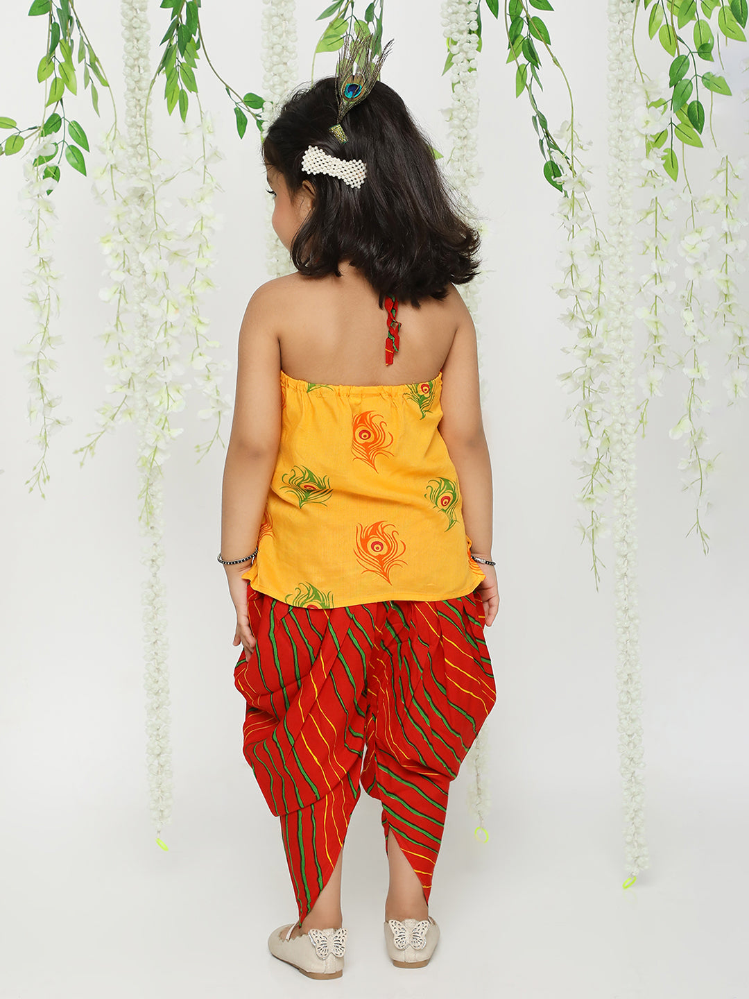 KID1 Mor Pankh Halter Neck Kurti Dhoti Yellow