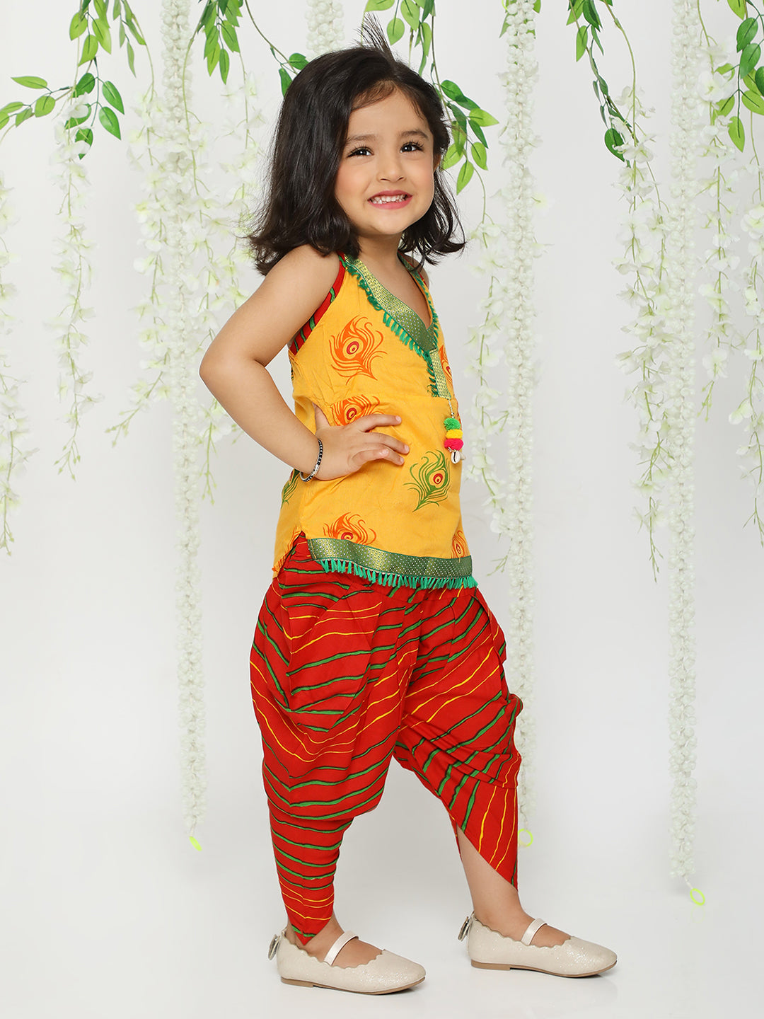 KID1 Mor Pankh Halter Neck Kurti Dhoti Yellow
