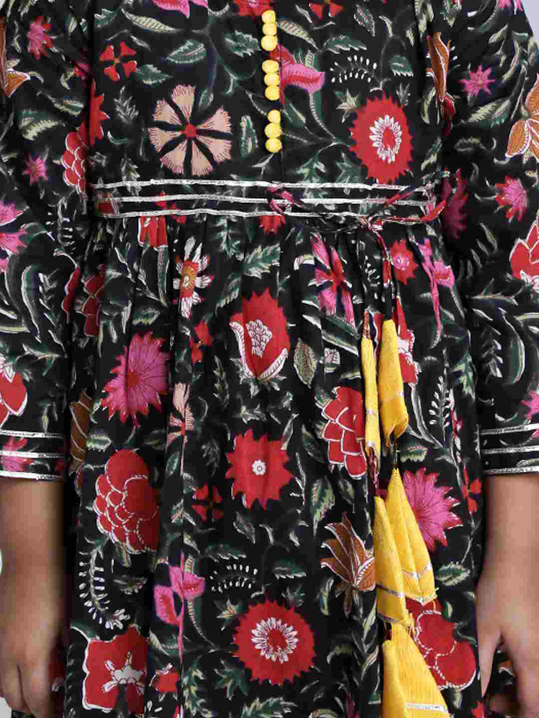 KID1 Mia Floral Long frock Black