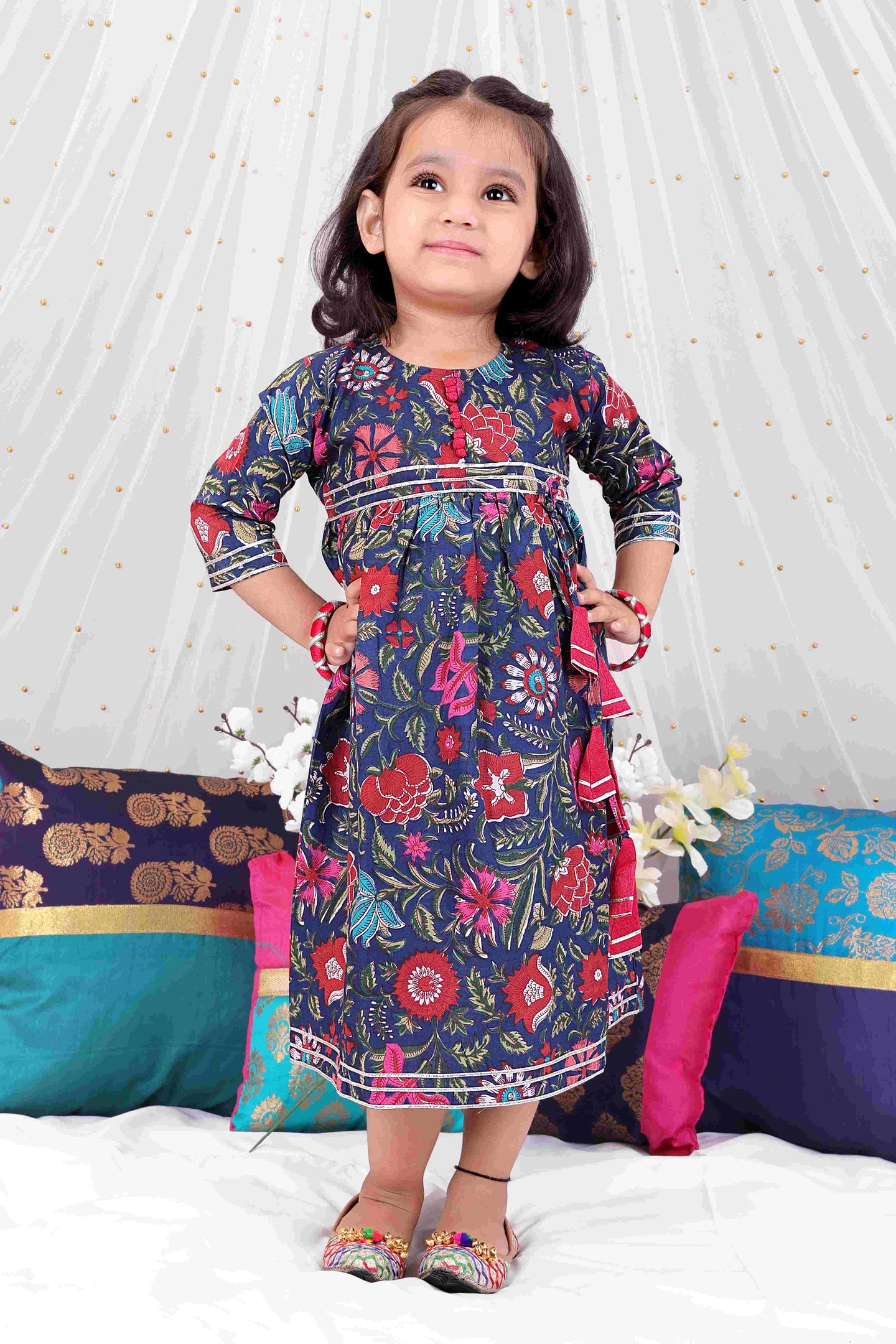 KID1 Mia Floral Long frock Blue