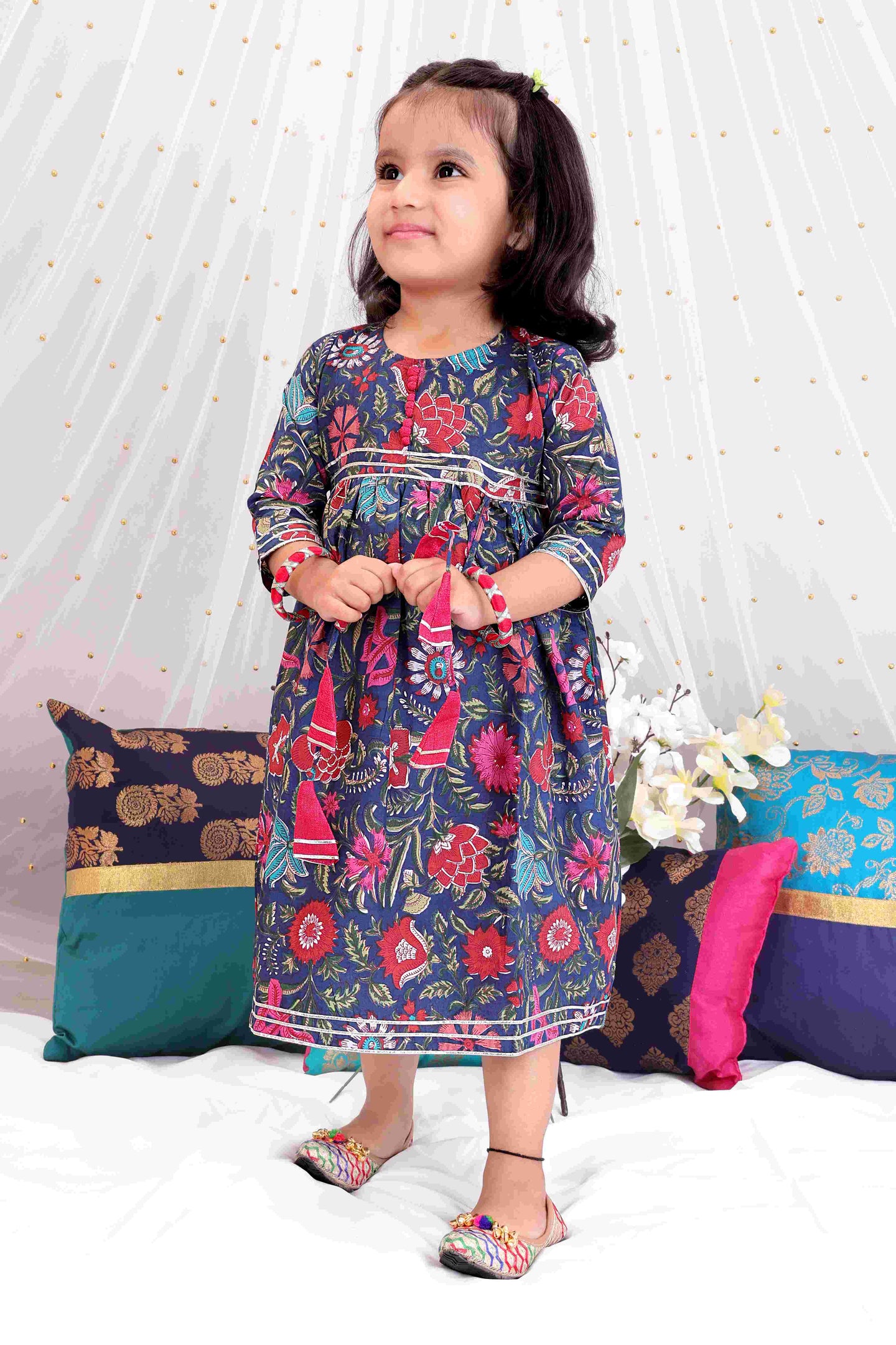 KID1 Mia Floral Long frock Blue