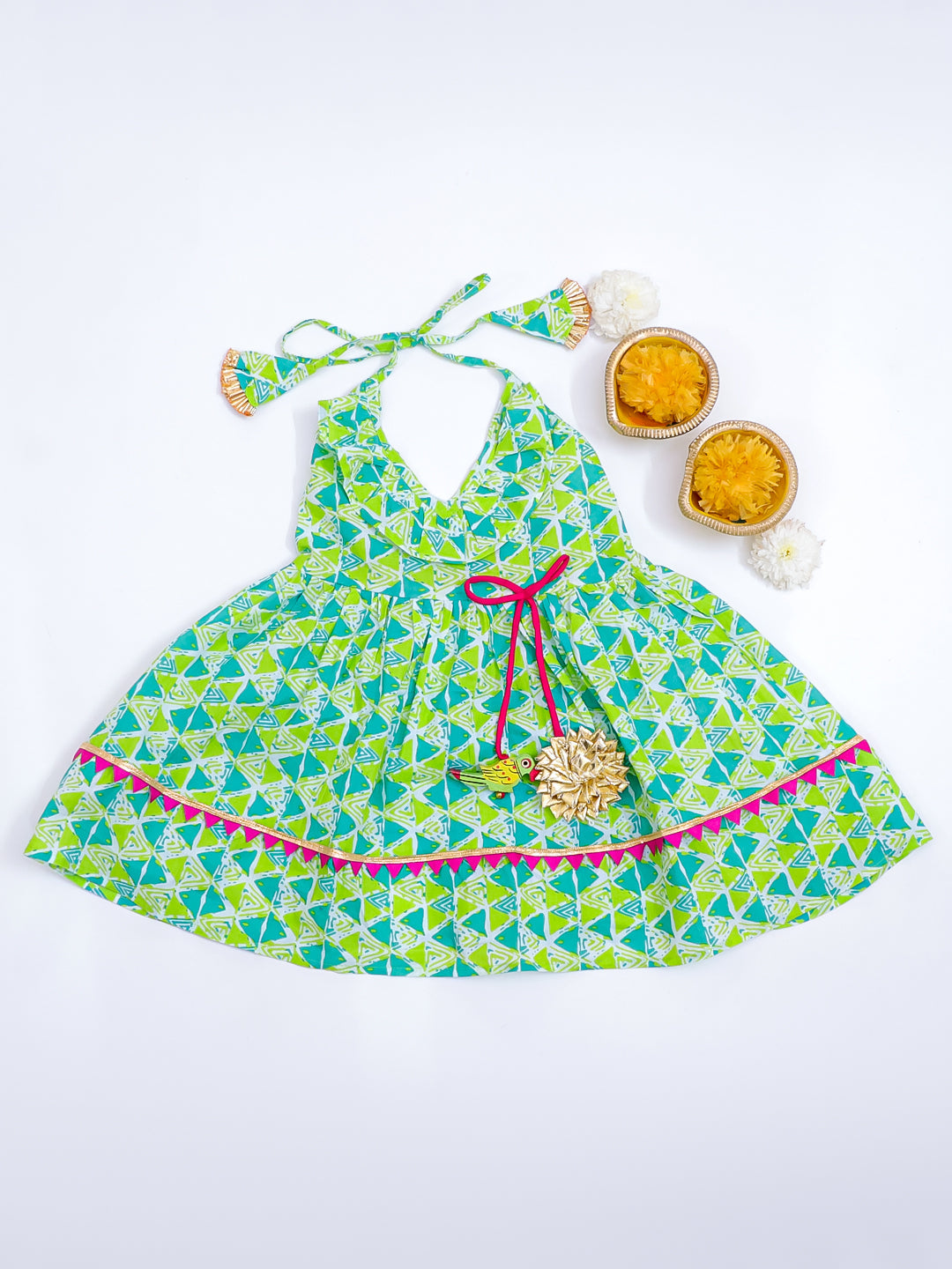 KID1 Trikon Ruffle Dress Green