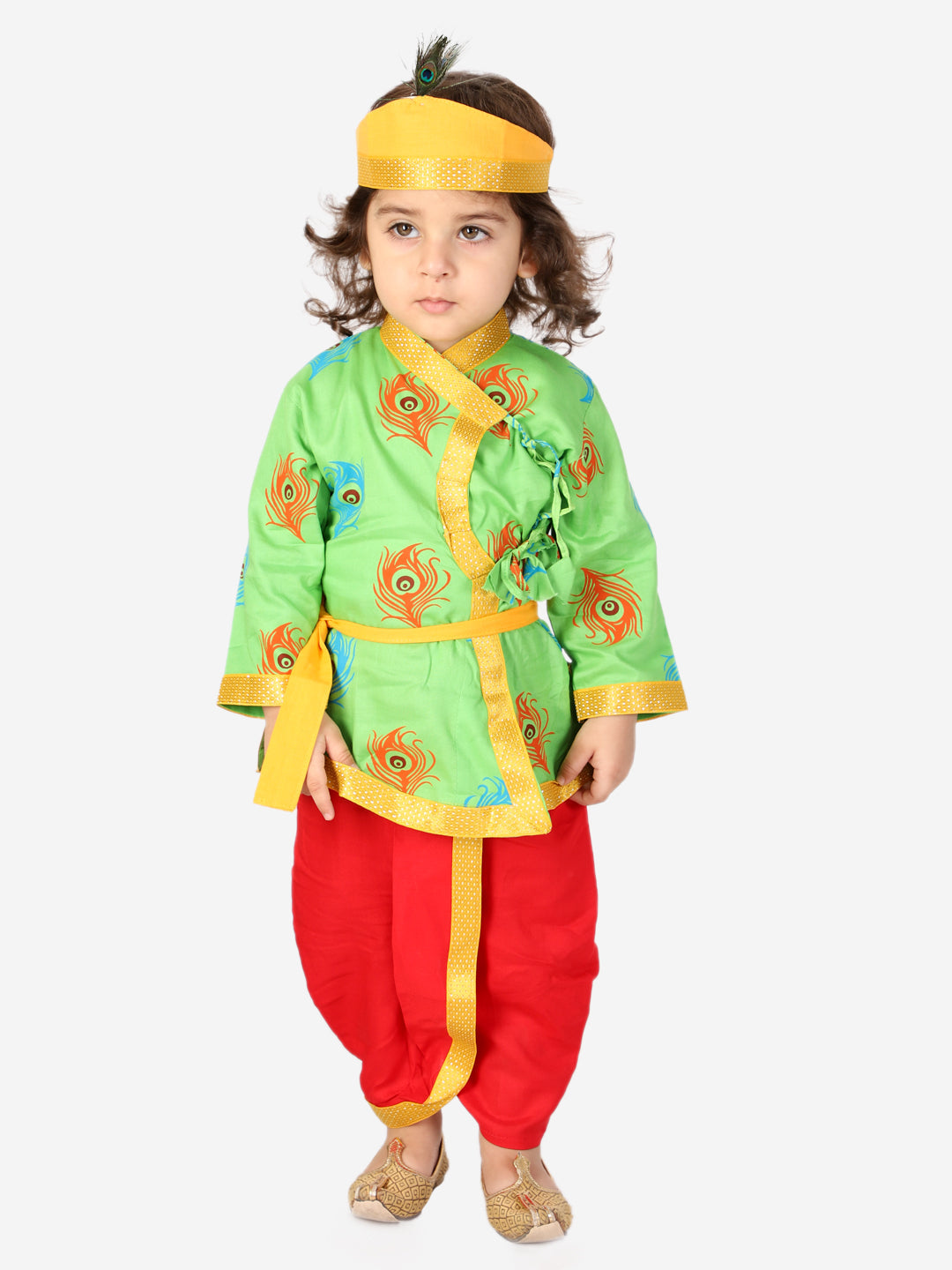 KID1 Mor Pankh Kanha Angrakha Dhoti Set Green
