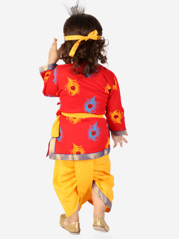 KID1 Mor Pankh Kanha Angrakha Dhoti Set Red