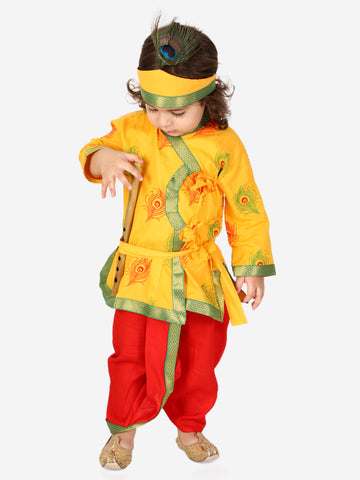 KID1 Mor Pankh Kanha Angrakha Dhoti Set Yellow