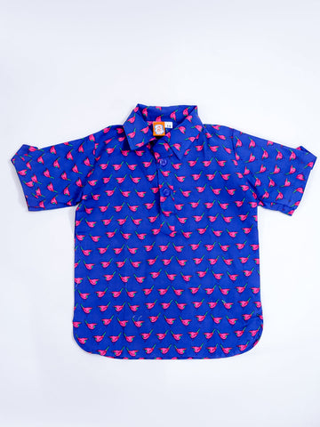 KID1 Chirpy Bird Shirt Kurta with Lungi Blue