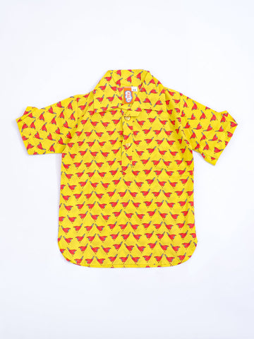 KID1 Chirpy Bird Shirt Kurta with Lungi Yellow