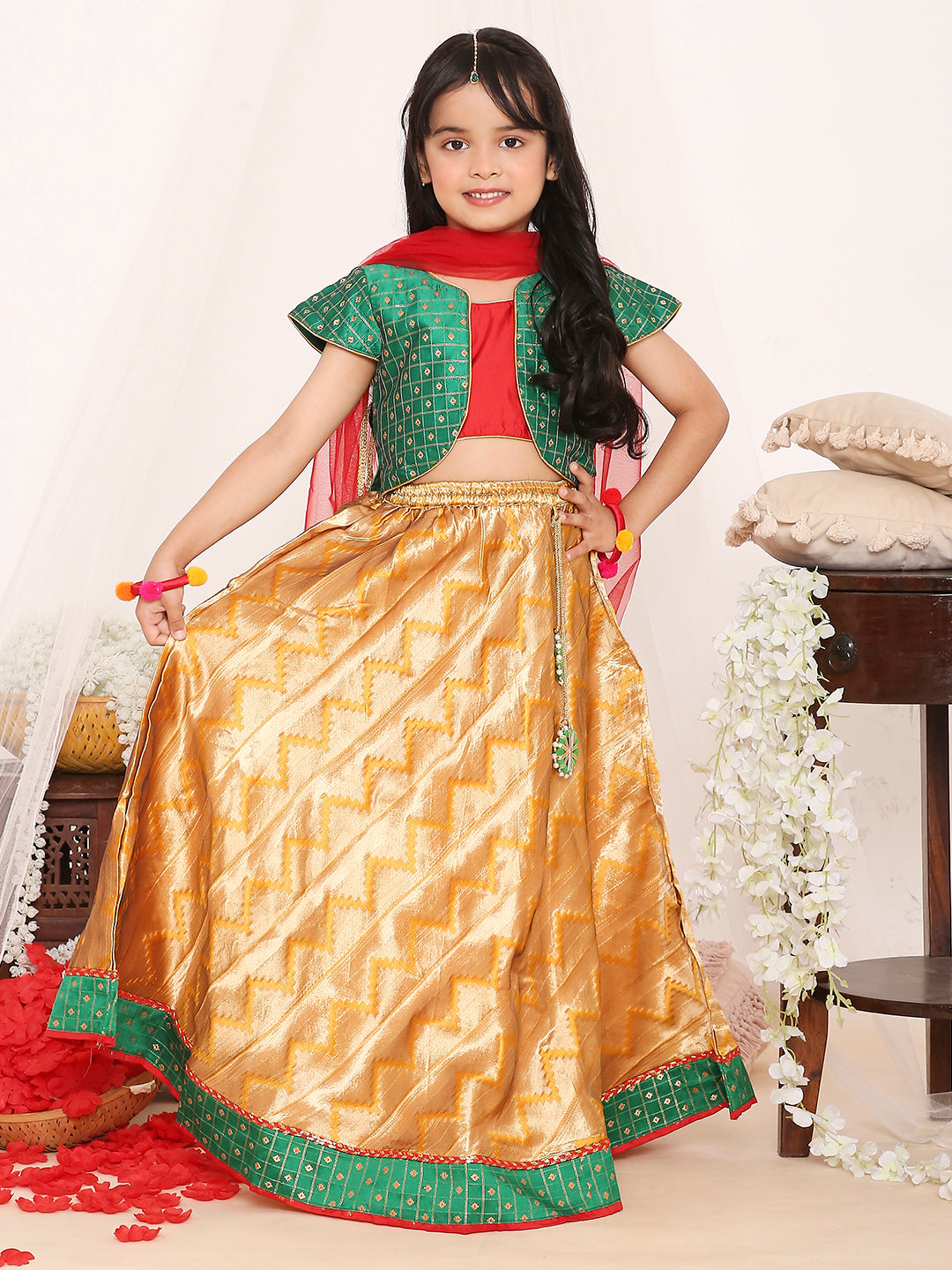 KID1 Royal Lehenga Choli Green
