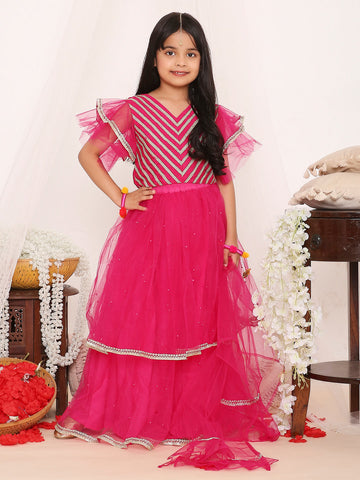 KID1 Liza Net Frill Lehenga Choli Pink