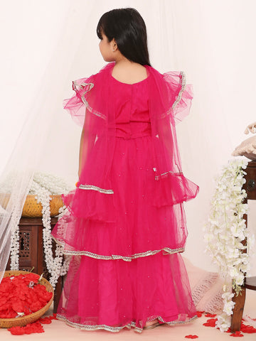 KID1 Liza Net Frill Lehenga Choli Pink