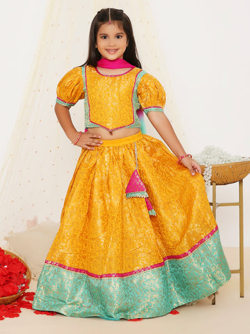 KID1 Parvati Jaquard Lehenga Choli Yellow