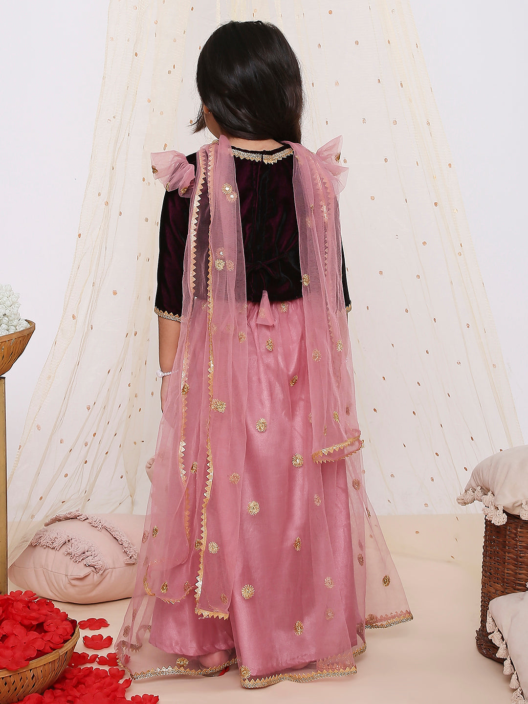 KID1 Ruhi Velvet Choli With Sequin Net Lehenga And Dupatta Purple