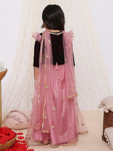 KID1 Ruhi Velvet Choli With Sequin Net Lehenga And Dupatta Purple