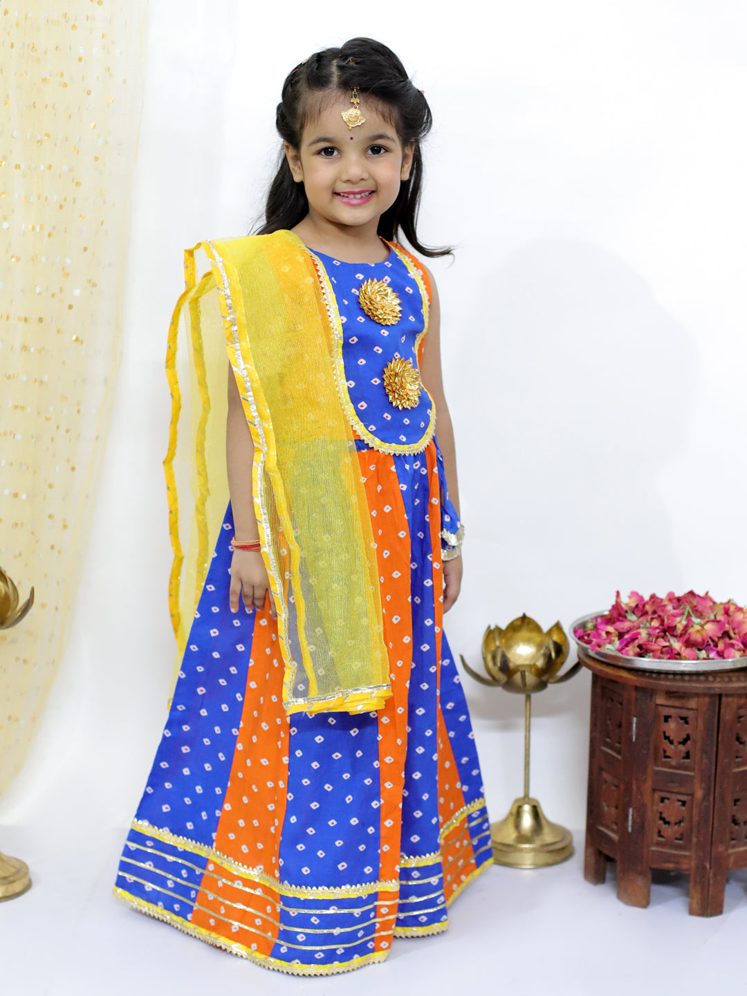 KID1 Chanda Bandhani Lehenga Choli Orange