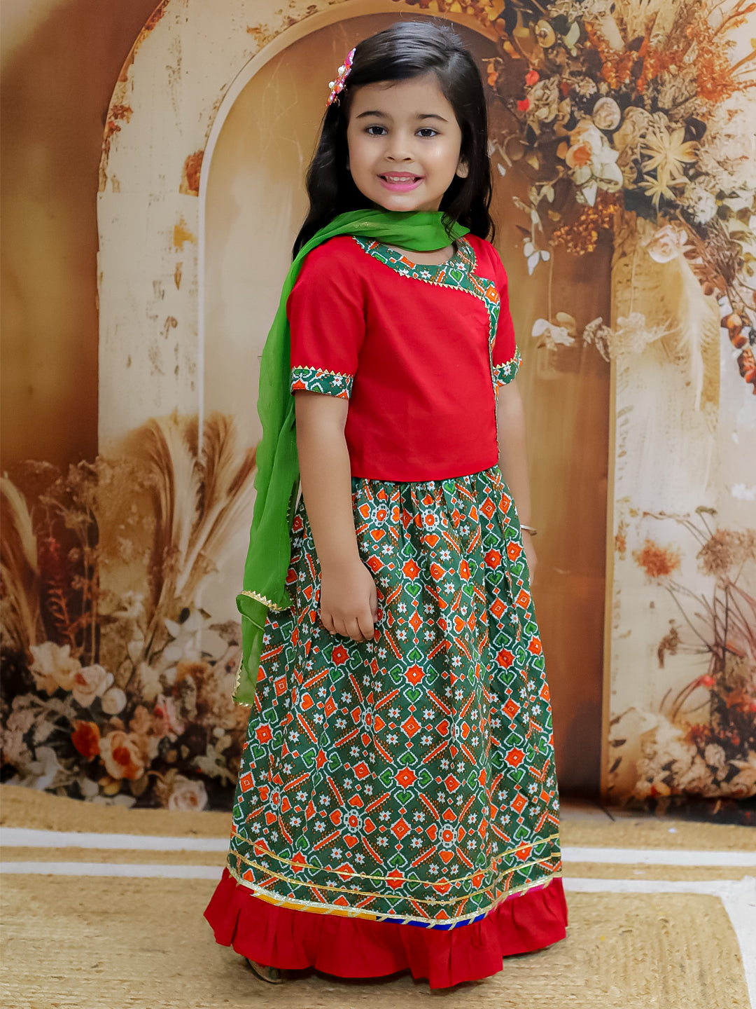 KID1 Pari Patola Lehenga Choli  Red