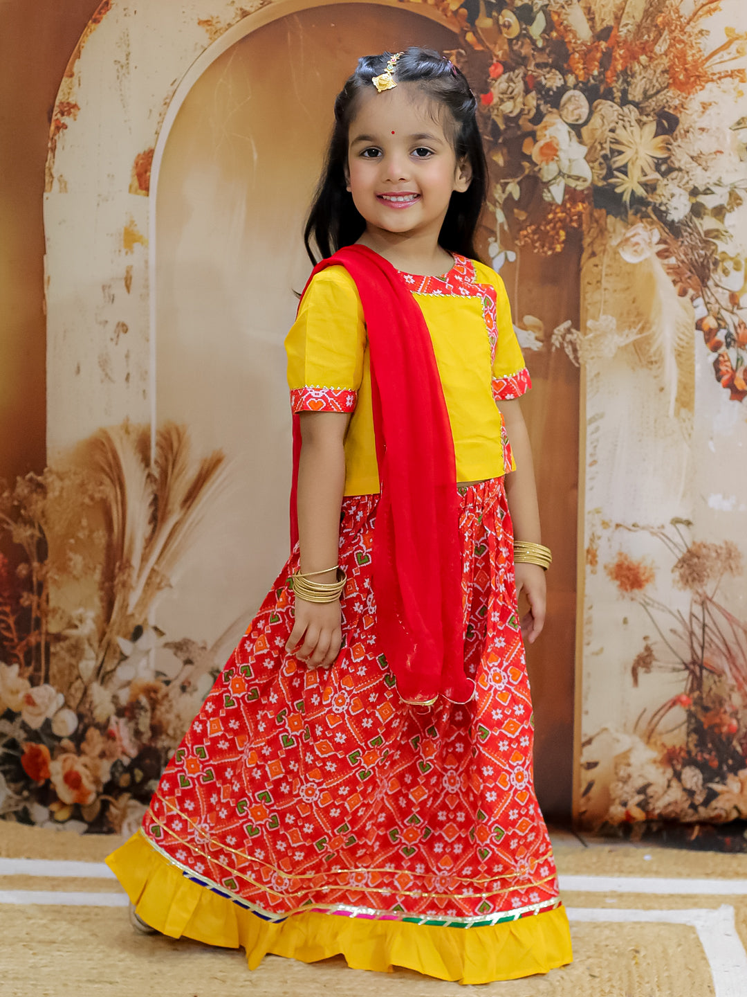 KID1 Pari Patola Lehenga Choli  Yellow
