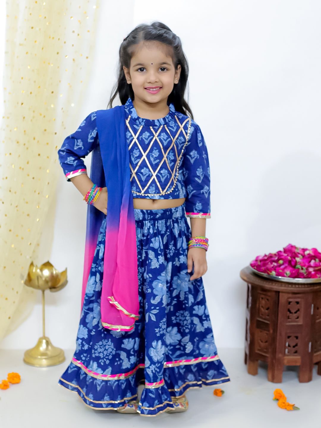 KID1 Gota Work Choli with Frill Lehenga Navy Blue