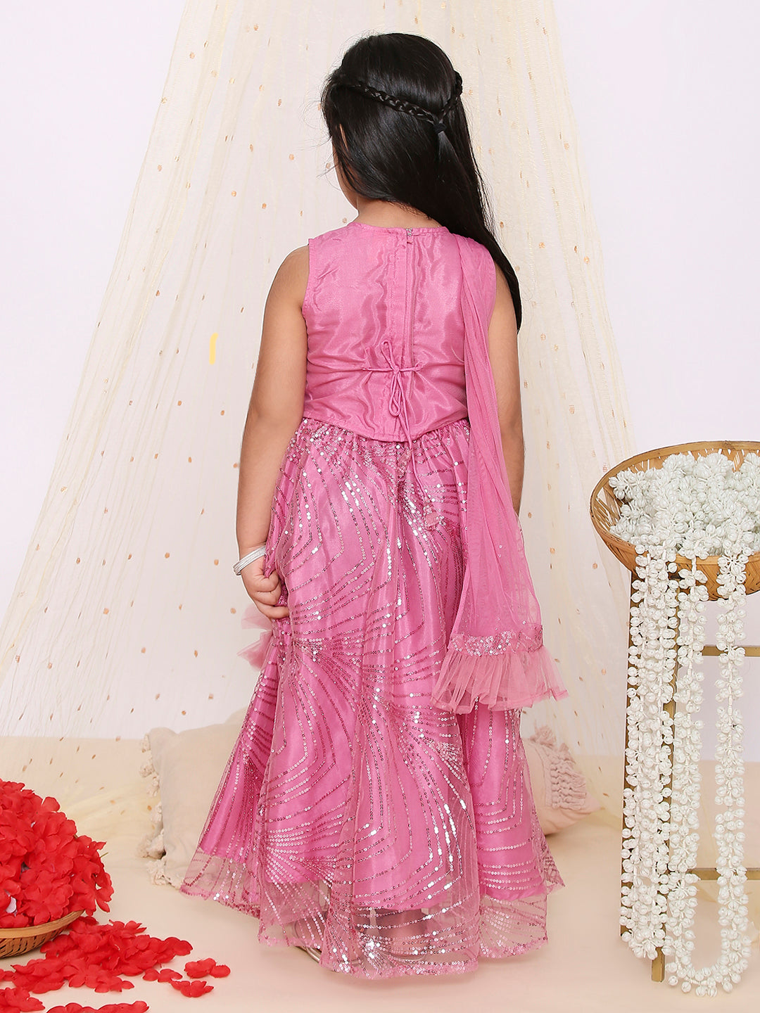 Starlet Choli With Sequins Net Lehenga And Dupatta Pink