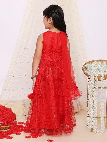 KID1 Starlet Choli with Sequins Net Lehenga and Dupatta Red