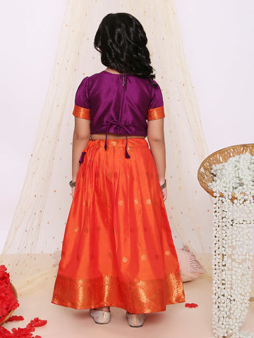 KID1 Jacquard Pattu Pavdai  Purple