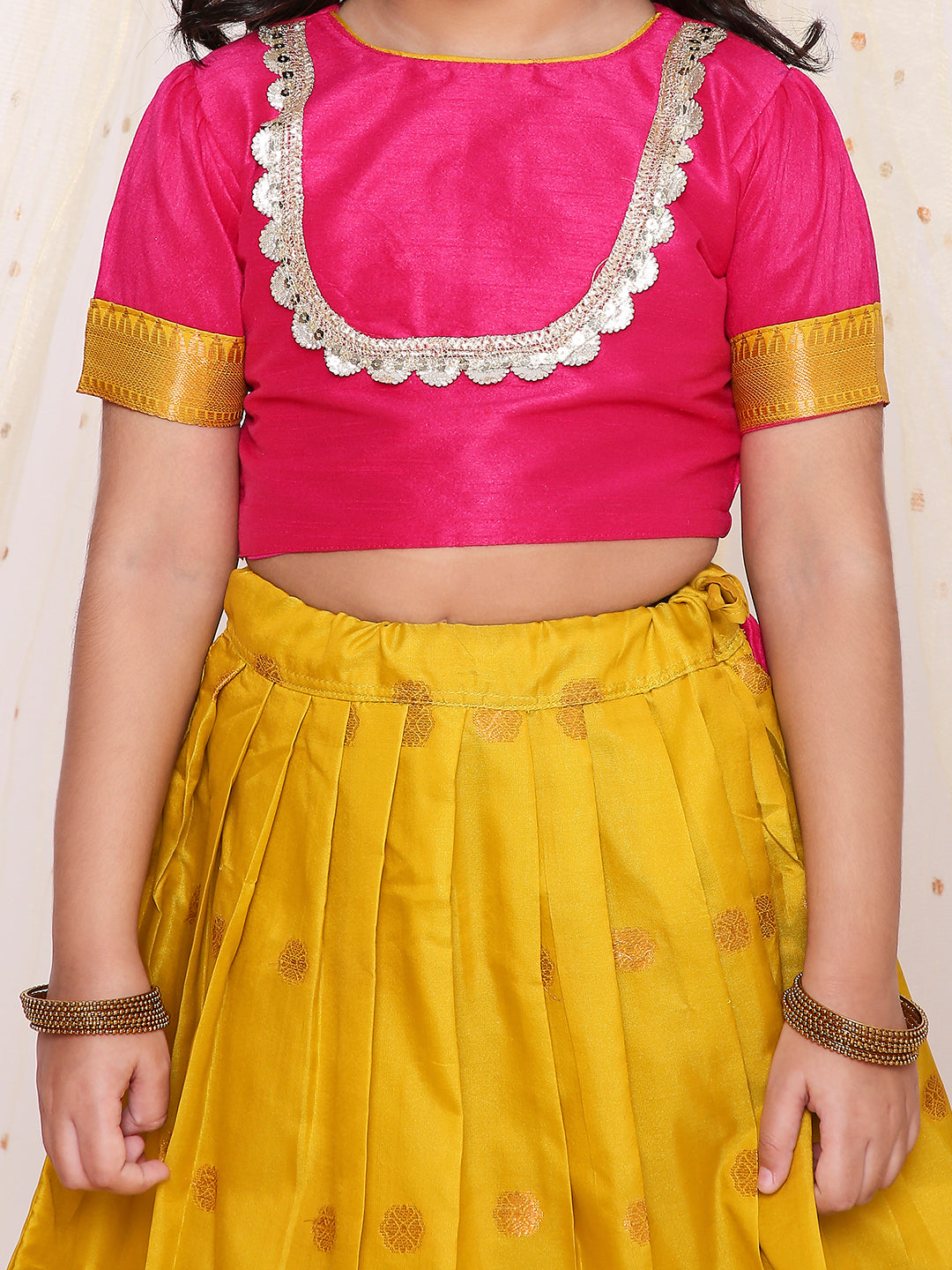 KID1 Jacquard Pattu Pavdai Pink