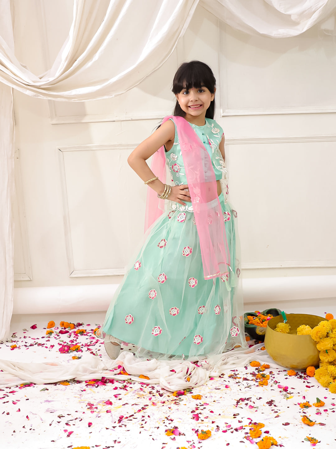 KID1 Rose Bliss Lehenga Choli Green