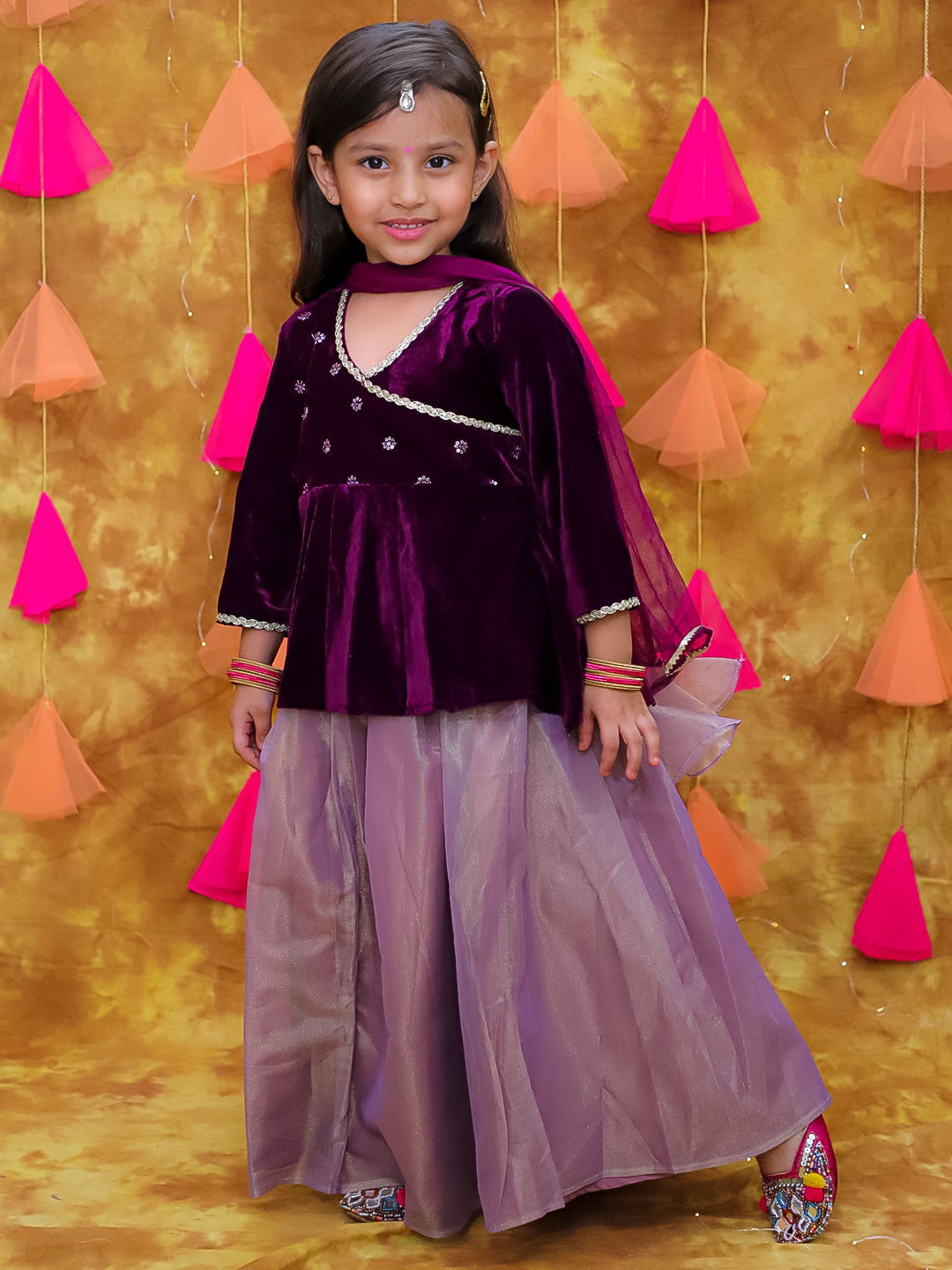 KID1 Alina Velvet Lehenga Purple