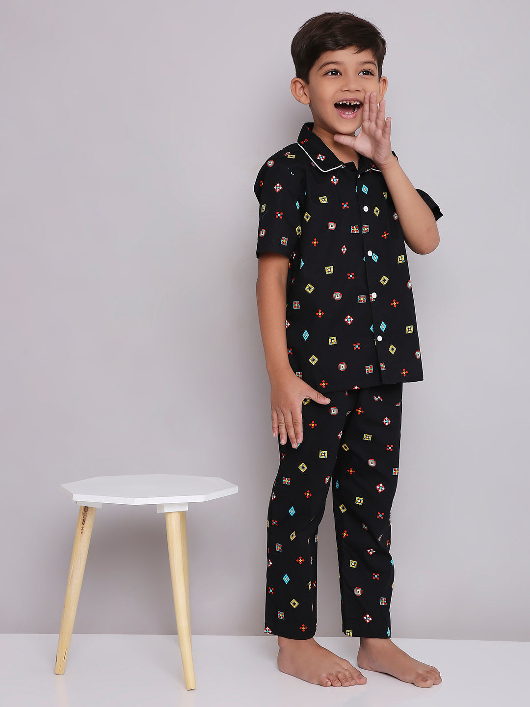KID1 Quirky Print Night Suit Set Black