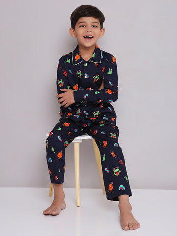 KID1 Quirky Print Night Suit Set Multi